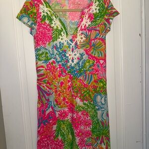 Lilly Pulitzer Pink and Green V-Neck Brewster Sundress